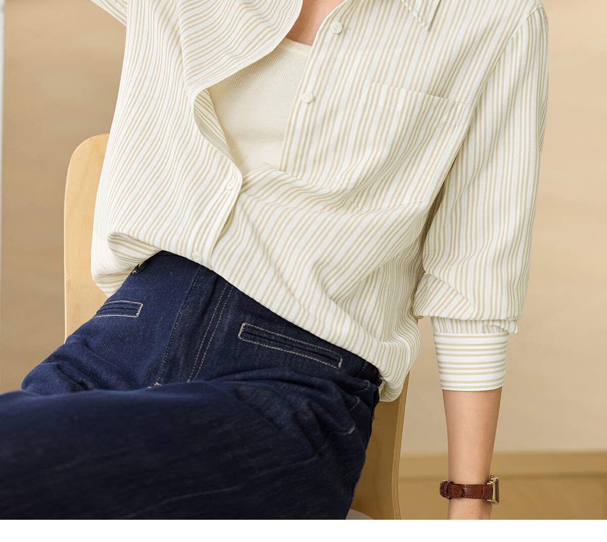 Chushen Women's Spring and Autumn Long Sleeve Shirt Fashion Vertical Striped Versatile Commuter Casual Blouse S53S021 1