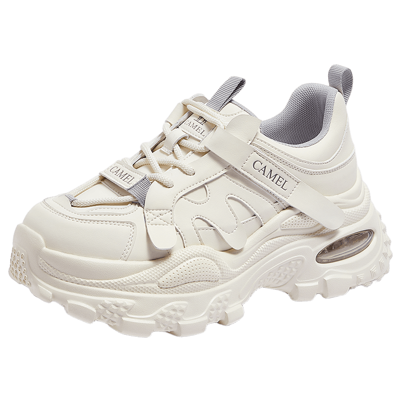 CAMEL Women's Dad Sneakers Comfortable Sporty Style Height Increasing Thick Sole Casual Shoes L25A283126 Beige Size 38
