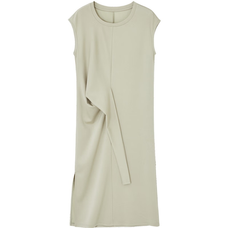 MT Asymmetric Aesthetic Summer Design Fake Sleeve Tie Split Round Neck Stretch Long Women's Dress