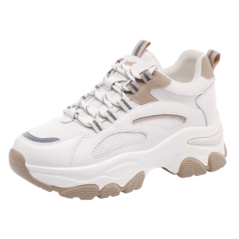 RED DRAGONFLY Women's Height-Increasing Dad Sneakers Thick Sole INS Trendy Casual Sports Shoes C0TTN06093 Beige Almond Size 38