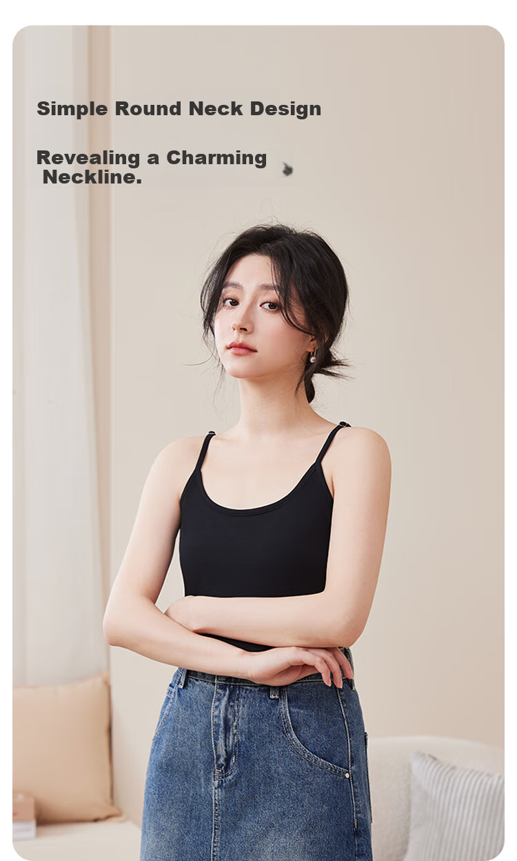 MiiOW Women's Camisole Tank Top, Cotton-Lanin Modal Ice Silk Cool-Feel Outer Wear, Beautiful Back Round Neck Summer Style, Inner Wear Undershirt 3