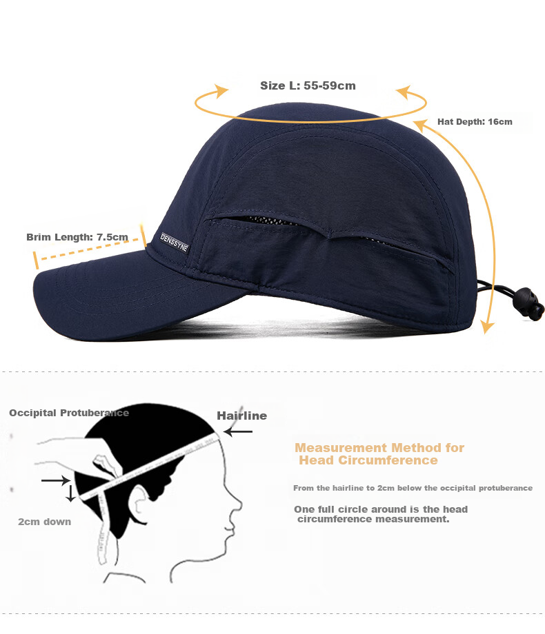 Denssyne Rear-Sealed Cap for Men, Summer Quick-Dry Hat, Breathable Running Cap, All-Season Baseball Cap, Full Sealing Visor Cap 6