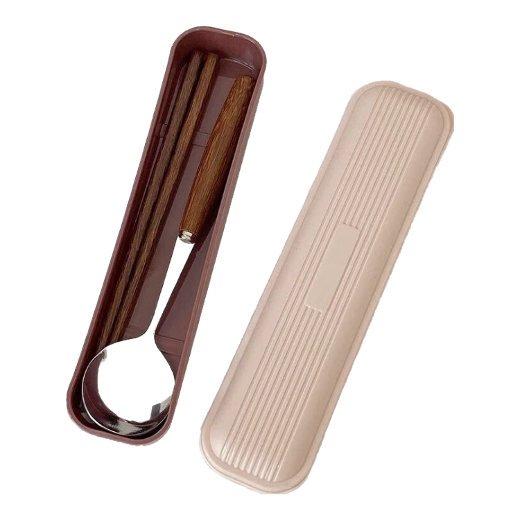 COODORA Chopsticks And Spoon Set, One Pair Each, Convenient Wooden Tableware Three-Piece Set for Children, Students And Office Workers to Take Meals
