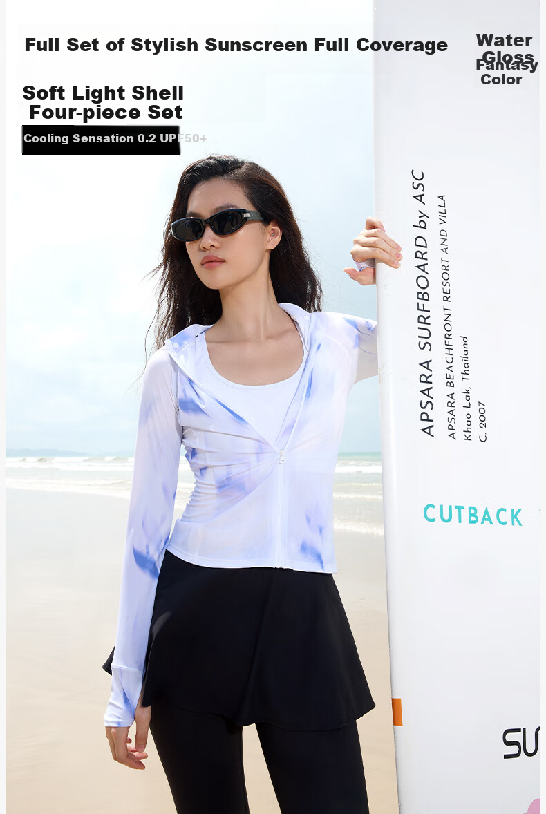 WATERTIME / Shuichuan Women's Swimwear, Sun Protection, Hooded, Two-Piece Long-Sleeve, Surfing And Hot Spring Four-Piece Set 2