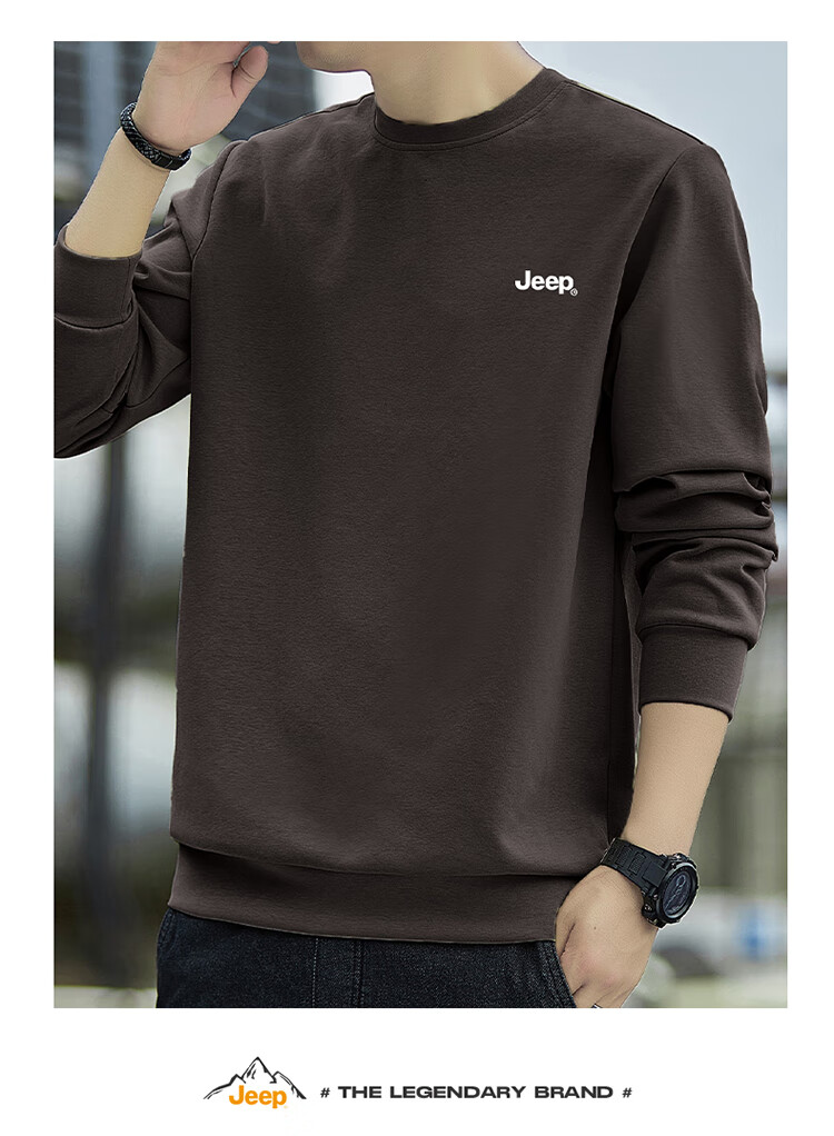 JEEP Men's Sweatshirt, Loose-Fitting Round Neck Undershirt for Spring And Autumn, Trendy Top, Men's Clothing, Black, 3XL 8