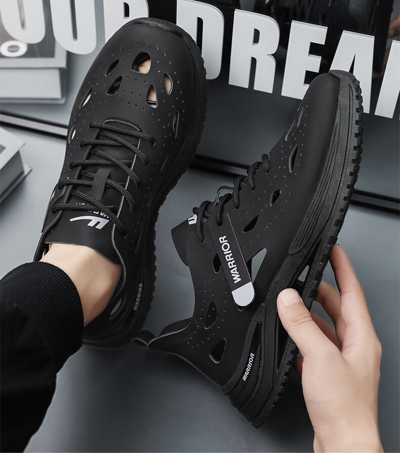 Warrior Official Men's Shoes 2026 Spring Breathable Men's Sandals Black Size 42 17