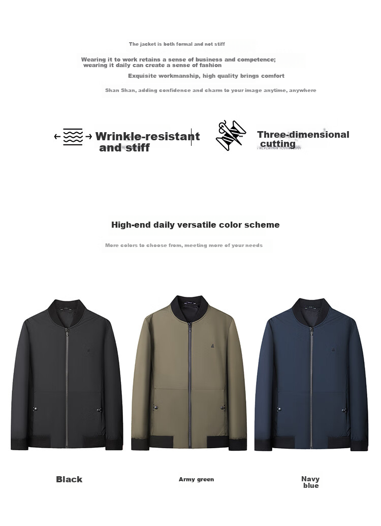 FIRS Jacket, Wear-Resistant And Wrinkle-Resistant Baseball Collar Coat for Men, Spring And Autumn Business Casual Short Style, Smooth Breathable Zipper Cardigan Men's Clothing 1