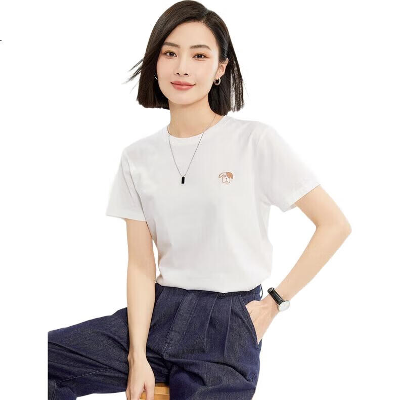 Женская футболка Giordano с коротким рукавом, летняя, из чистого хлопка, с небольшой вышивкой, молодежная, с круглым вырезом, повседневная, размер XL, артикул 13324326, цвет белый