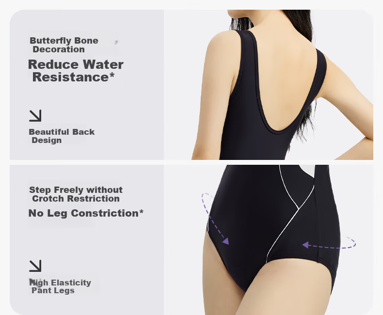Keep Women's One-Piece Swimsuit, Triangle Waist Slimming Competitive Swimwear, Professional Training Hot Spring Swimwear, Black, XL 1