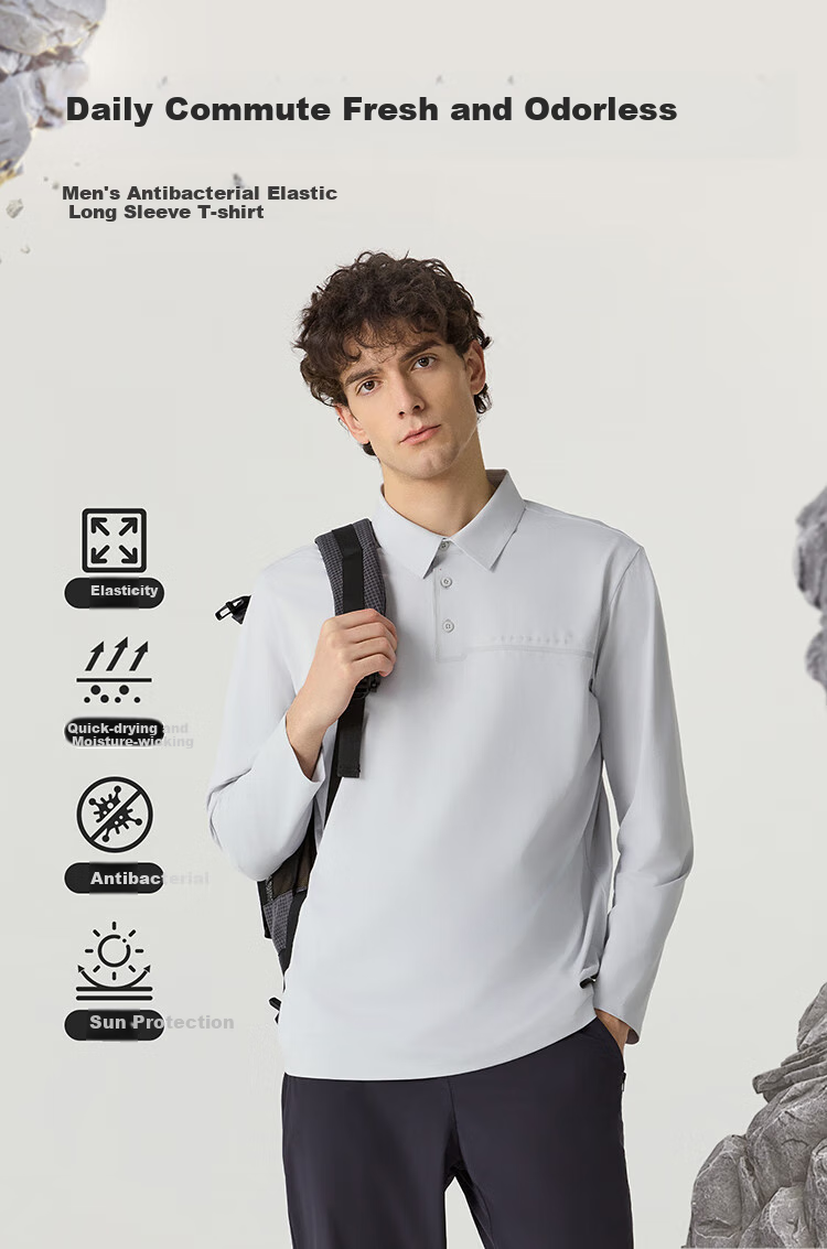 NORTHLAND Men's Lapel Long-Sleeve T-Shirt, Outdoor Sun Protection, Moisture-Wicking, Quick-Drying, Elastic Long-Sleeve T-Shirt, Undershirt, Top 1