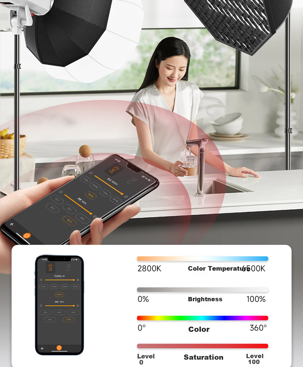 Beiyang Photography Live Streaming Fill Light, 300W Live Streaming Light, Professional Studio Soft Light, High Brightness COB Soft Box Beauty Light, Sunlight Environment Light, Deep Throw Light, Photography Light, Constant Light 4