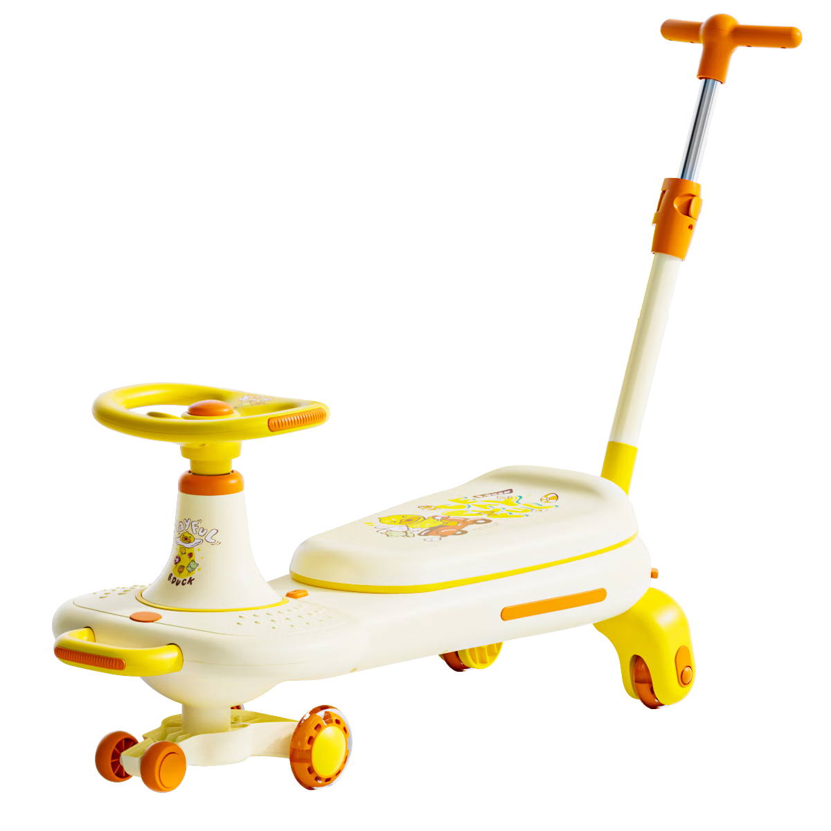 Le Little Yellow Duck Children's Twist Car 1-3 Years Old Toddler Ride-On Anti-Tip Birthday Gift V7+ Push Handle
