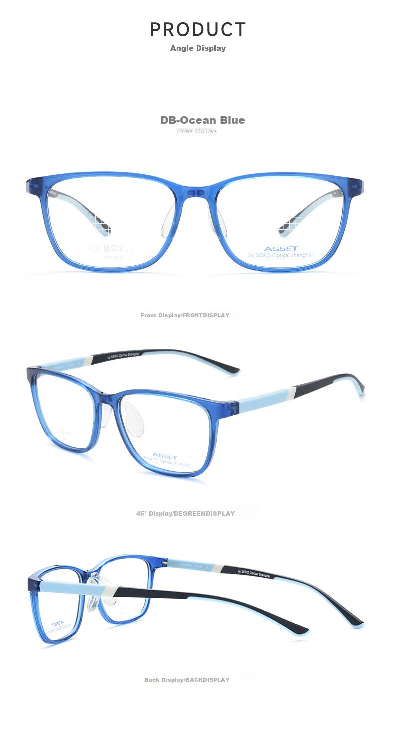 SEIKO Back-To Season ASSET Series Eyeglass Frames, Selected Youth Student Myopia Glasses Frame AK0090 BL 53mm 11