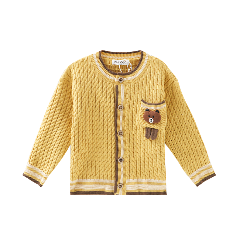 MOMOCO Boys' Cardigan Jacket Spring and Autumn Fashion Sweater Yellow Size 110