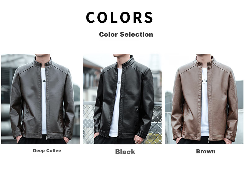 KAISER Leather Jacket for Men, Stand-Up Collar PU Leather Coat, Autumn And Winter Middle-Aged Motorcycle Single Leather Jacket KS81375 2