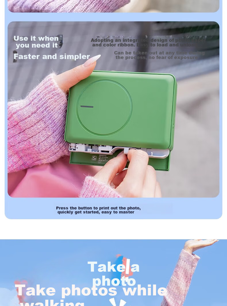 HPRT Z5 Instant Camera, Green, Photo Printing Instant Camera, High-Definition Hot-Smooth Coating, Birthday Gift, Student Children's Camera, Women's Travel Photo Printer 12