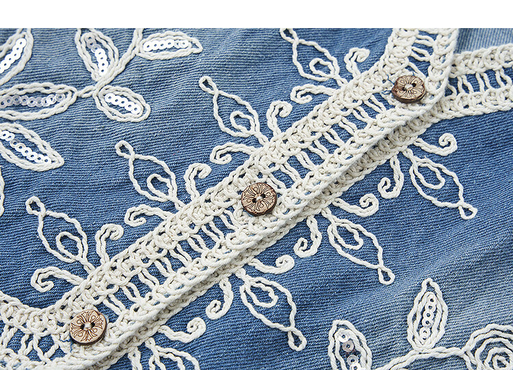 Demana Vintage Embroidered Denim Vest Sleeveless Cloud Cotton Short Women's Jacket Autumn Artistic Retro Style 7