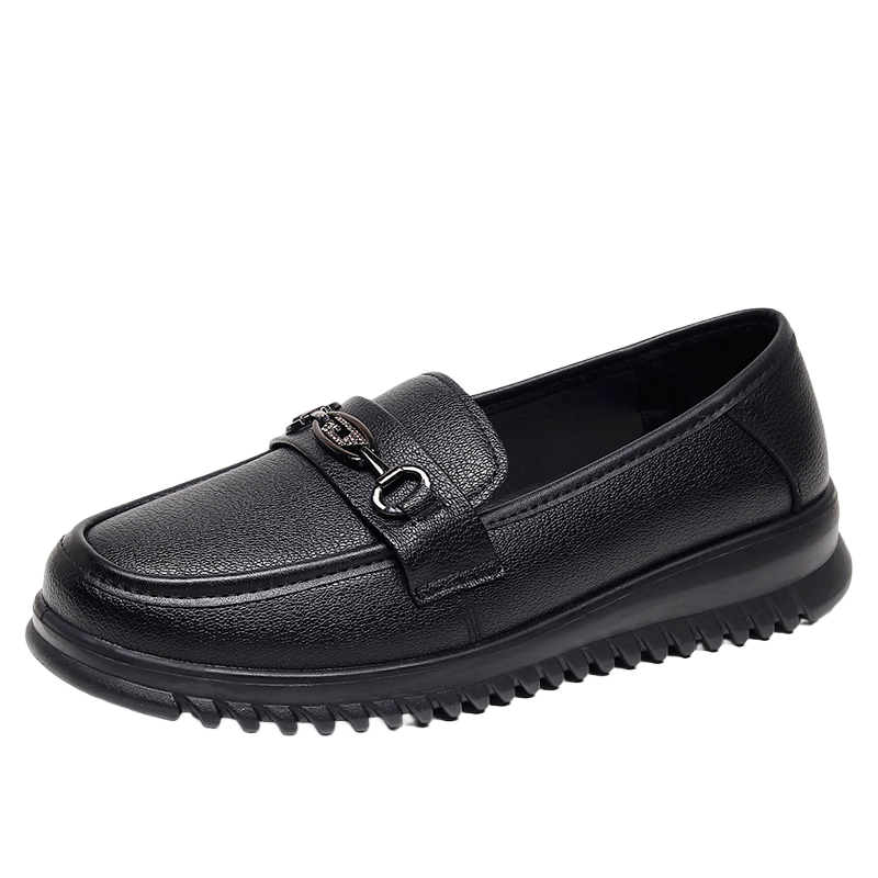 Hengyuanxiang Women's Single Middle-aged and Elderly Mom Leather Loafers J50817 Black Size 40