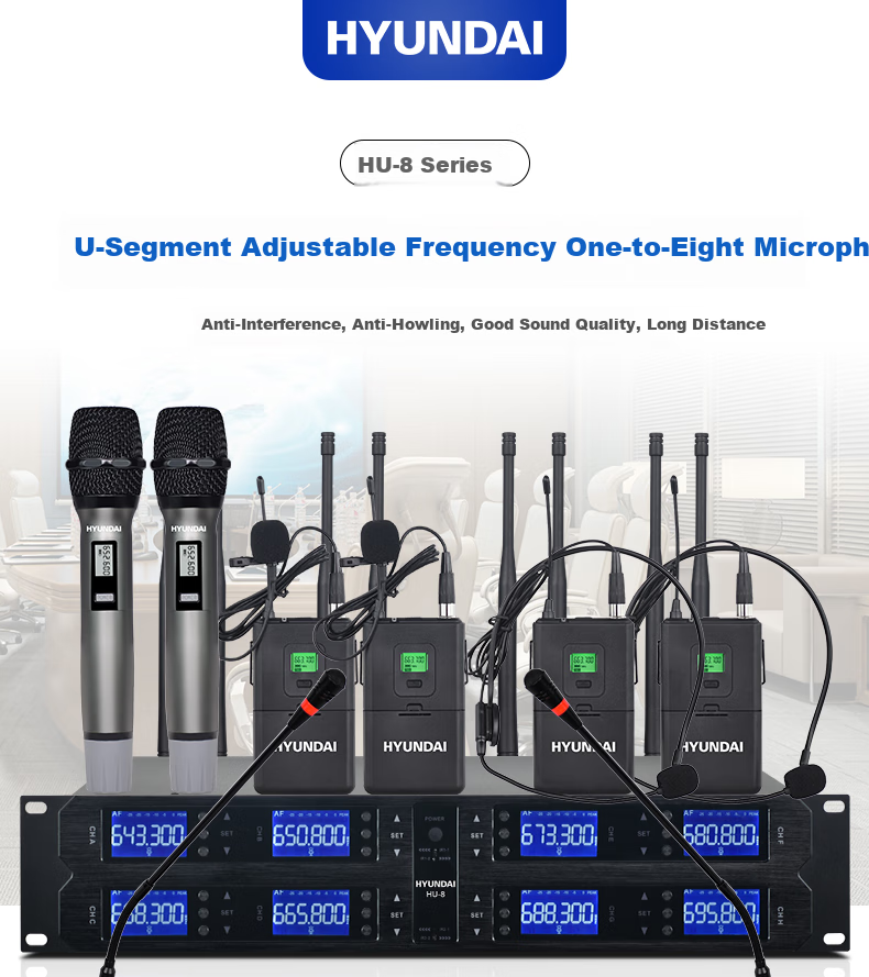 HYUNDAI One-to-Four Wireless Microphone Dual Handheld Dual Gooseneck UHF High-Fidelity Anti-Interference Auto Frequency Matching Anti-Howling Conference Room Podium Speech Training Broadcasting 1