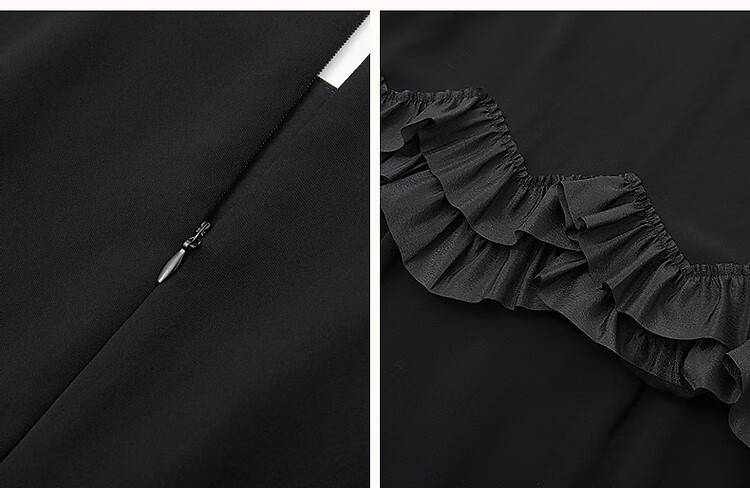 Demana Elegant Faux Two-Piece Summer 80D Textured Ruffle Splice Back Hidden Zipper Mid-Length Women's Dress 12