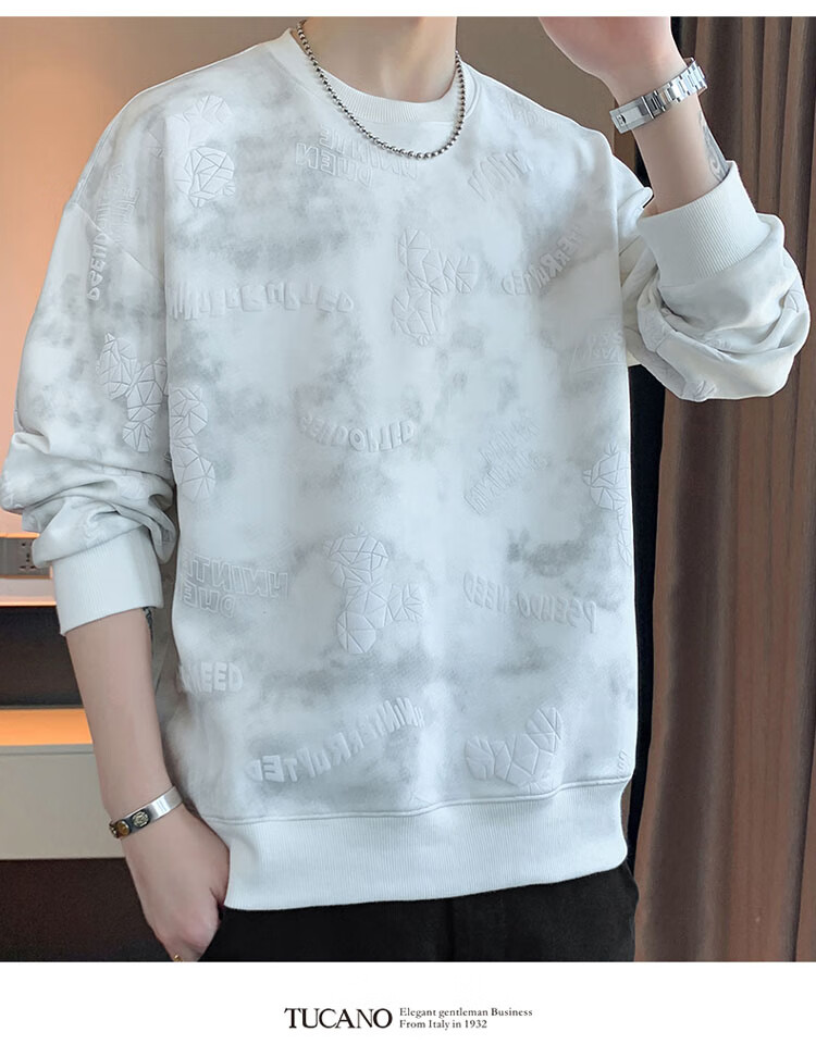 TUCANO Men's Sweatshirt Spring Autumn Loose Fit Crew Neck Long Sleeve Casual Heavyweight Jacket Black 4XL 7