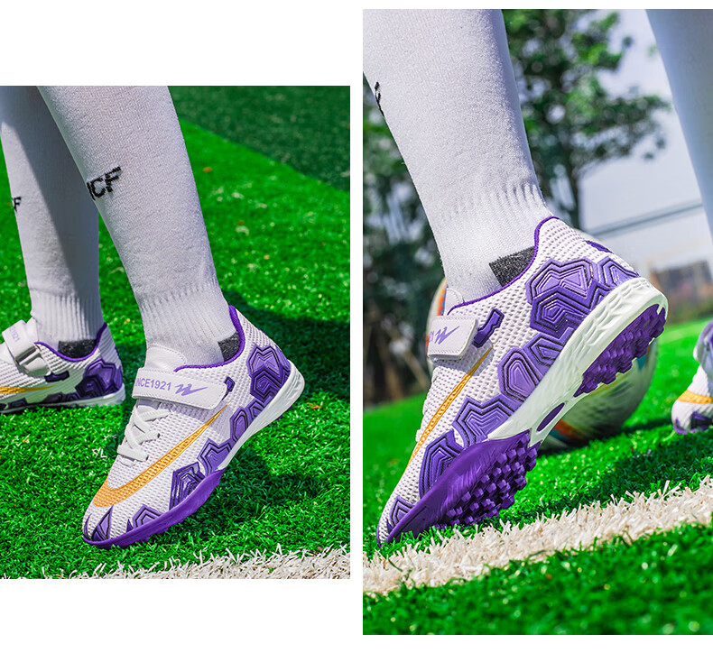 Shuangxing Children's Soccer Shoes, TF Turf Cleats, Summer Student Youth Big Kids Lightweight Non-Slip Wear-Resistant Football Boots, White And Pink, Size 34 20
