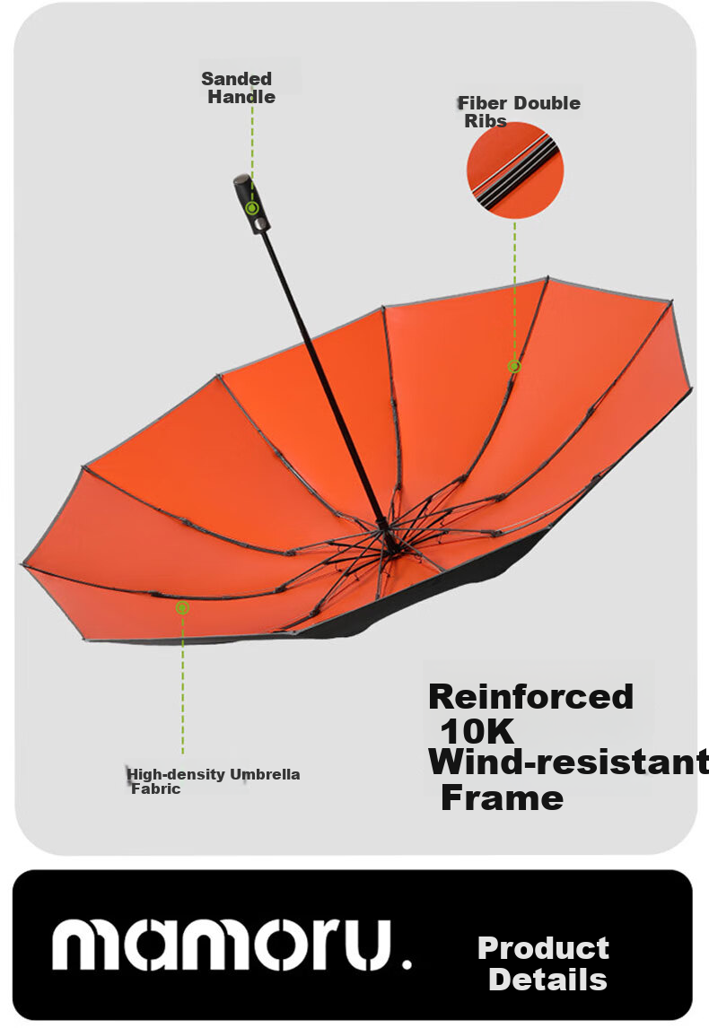MAMORU Fully Automatic 10-Rib Reverse Umbrella, Upgraded Dual-Use for Sun And Rain Protection with UV Protection, Large Double-Person Portable Umbrella 12
