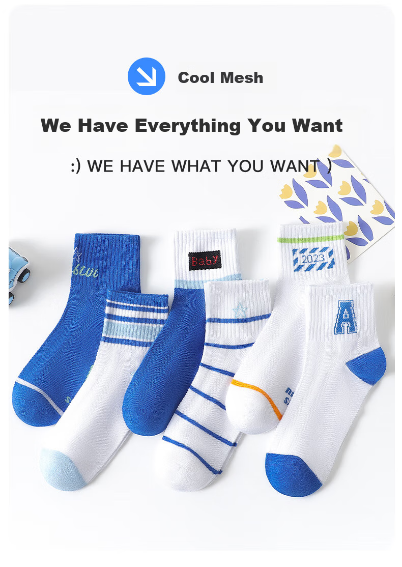 LangSha Children's Socks for Boys, Spring And Summer Mesh Thin Sports Socks, Comfortable Breathable Mid to Big Kids Student Boys Short Socks, 6 Pairs 3