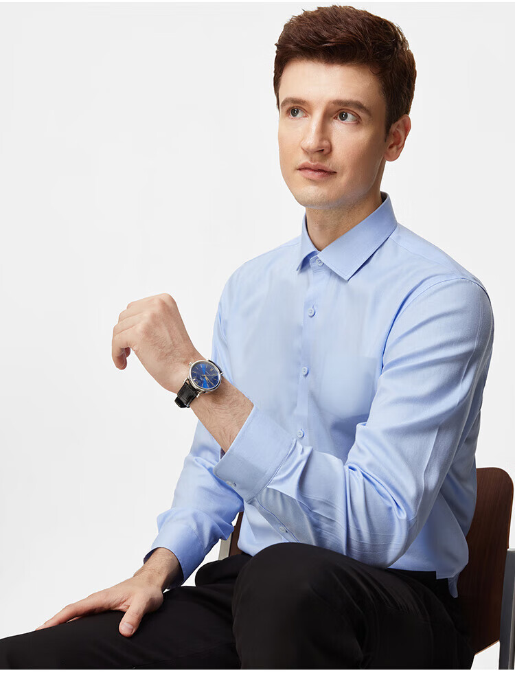 FIRS Men's Long-Sleeve Shirt, 100 Count 15% Mulberry Silk DP Wrinkle-Free Soft Dress Shirt for All Seasons, Business Casual Top Menswear 7