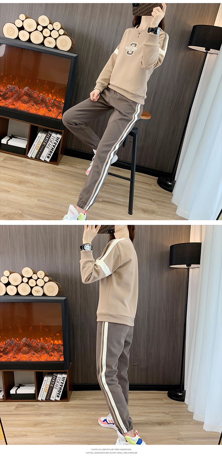 Woodpecker Women's Sports Long Sleeve Set Autumn Fashion Slim Casual Plus Size Sweatshirt Two-Piece Light Purple 2XL 11