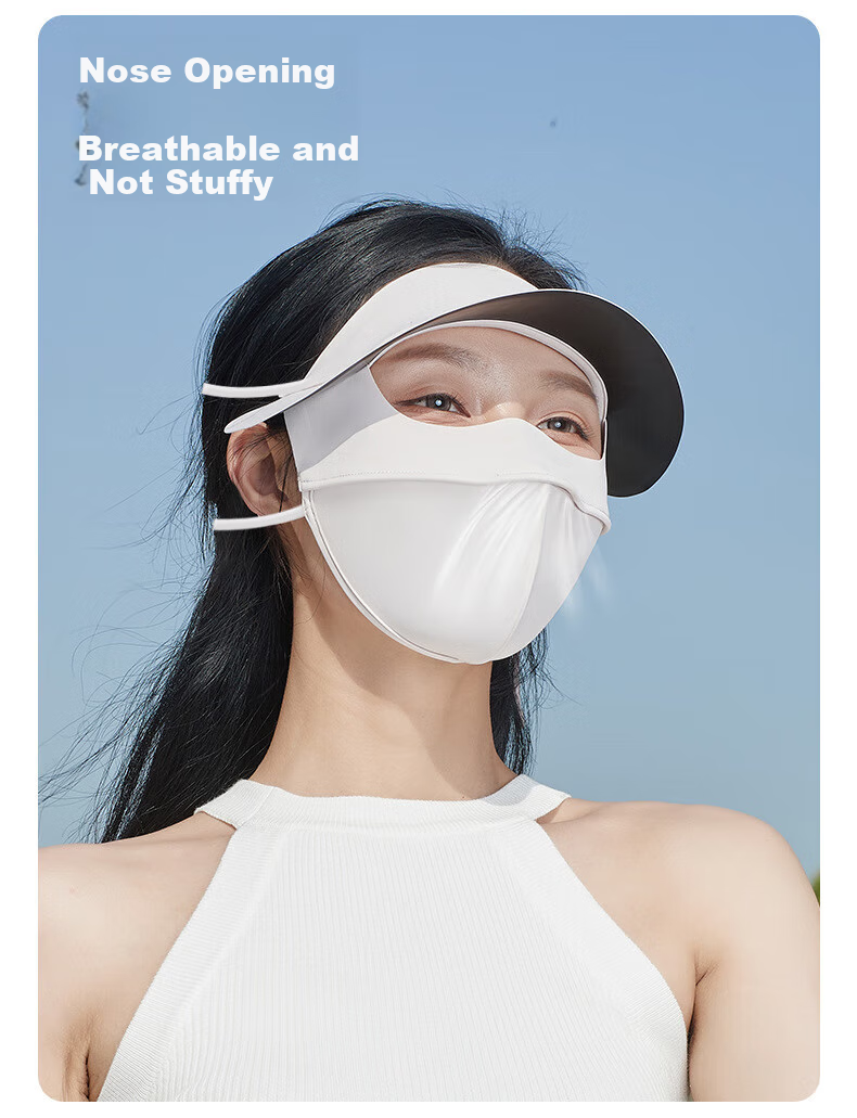 Move Iron Summer Sun Protection Face Mask, Outdoor Sports Cycling Sunshade, Thin Ice Silk with Brim Full Face Mask for Men And Women, Black 10
