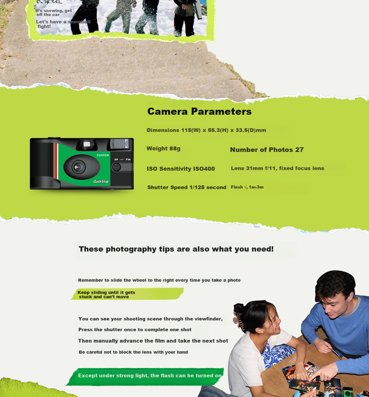 FUJIFILM QuickSnap Disposable Film Camera, Retro Film Camera (Including 27 Rolls of Film), Film Camera 7