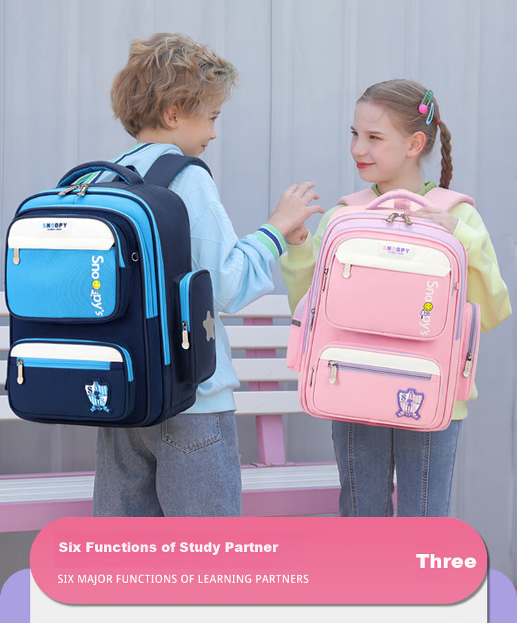 SNOOPY Schoolbag for Primary School Students, Children's Spine-Protecting And Load-Reducing Backpack for Grades 1-3 Large Capacity Boys' Shoulder Bag Blue Large Size 3