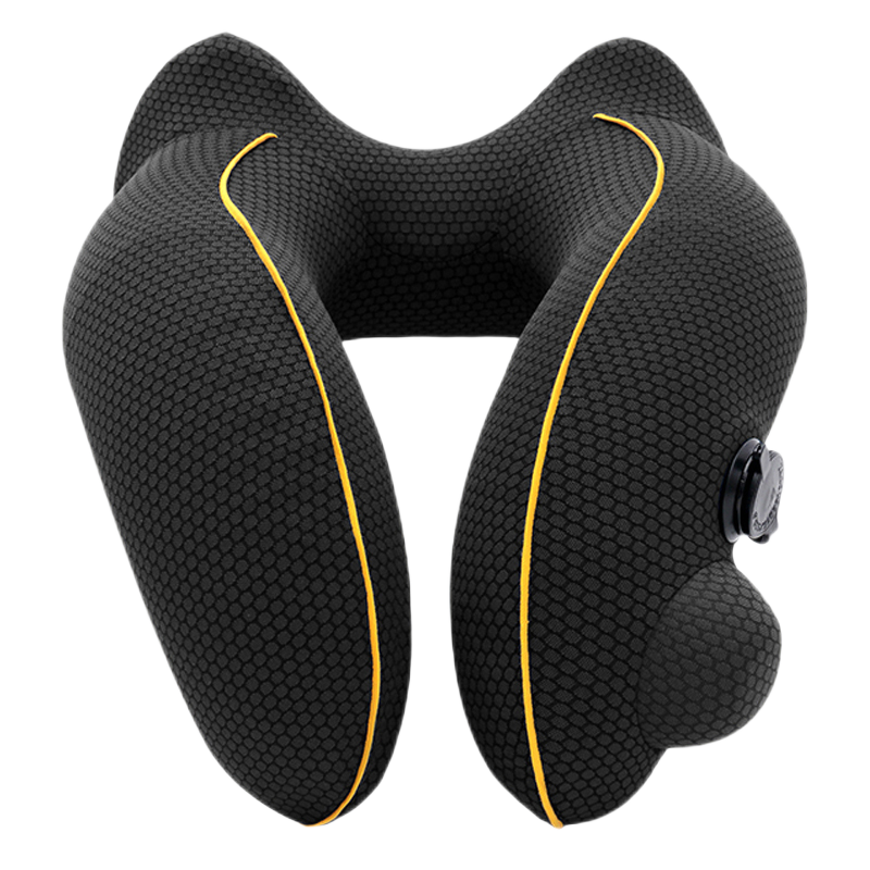 Etravel Inflatable U-Shaped Neck Pillow, Automatic Pressure-Inflating Travel Pillow, Portable U-Shaped Pillow for Airplane Naps And Neck Support, Cool Black (Set)