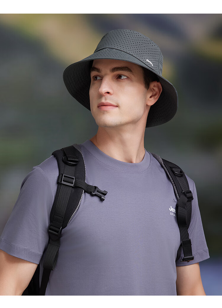 JEEP Men's Summer Fisherman Hat, Outdoor Mesh Breathable Bucket Hat, Sun Protection Hiking Cap for Women, Rock Gray 10