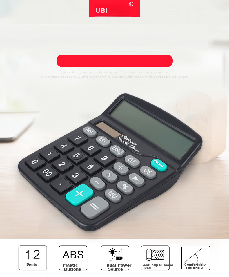 Youbili Dual Power Desktop Office Calculator, Financial Home Calculator, Solar-Powered Calculator, 12-Digit Large Screen Calculator, 4001 1