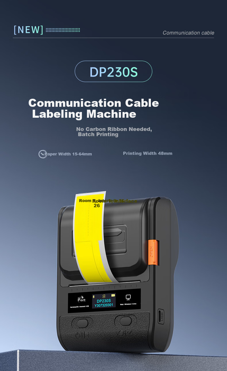 Detong DP230S Communication Room Cable Label Printer, Handheld Small Portable Mobile P/T Knife-Type Labeling Machine, Electrical Cabinet Engineering Circuit Breaker Label Machine, with 1 Roll of Yellow Circuit Breaker 1
