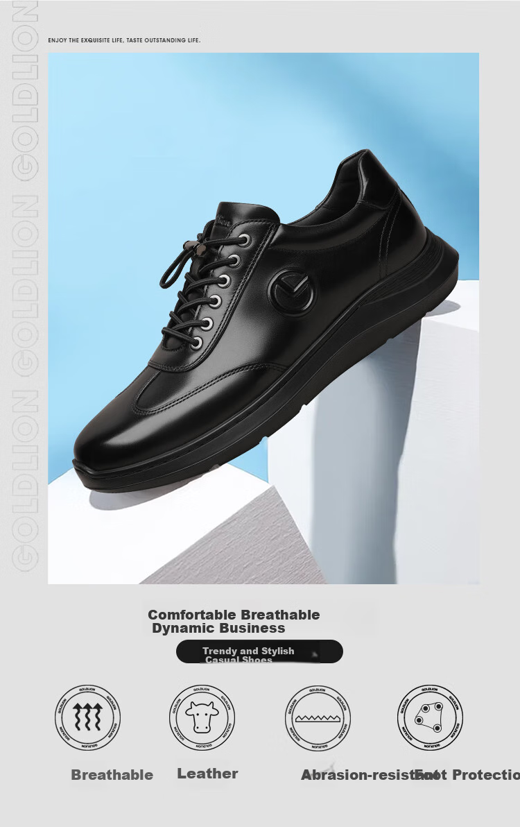 Goldlion [Spring And Summer Refresh] Men's Business Leather Shoes, Breathable Comfortable Slip-On Casual Shoes G550330639AAA Black Size 43 2