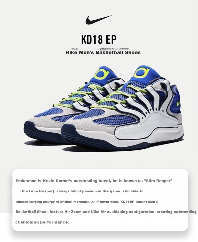 NIKE Men's Casual Shoes, KD18 EP Sneakers, HV1991-400 Blue/navy, Size 40 1