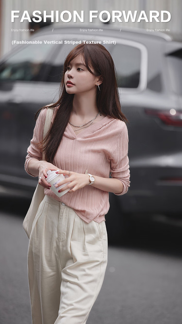 Mt [Hooded Knit Sweater], Autumn Striped Textured Hooded Casual Pullover Long Sleeve Sweater for Wome 1