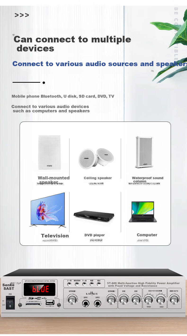 SAST High-Power Bluetooth Constant Voltage Amplifier, Mini Public Speaker, Ceiling-Mounted Sound System, Wall-Mounted Column Speaker, U-Disk, for Shops, Conference Rooms, Home Theater Combination SU-100 9