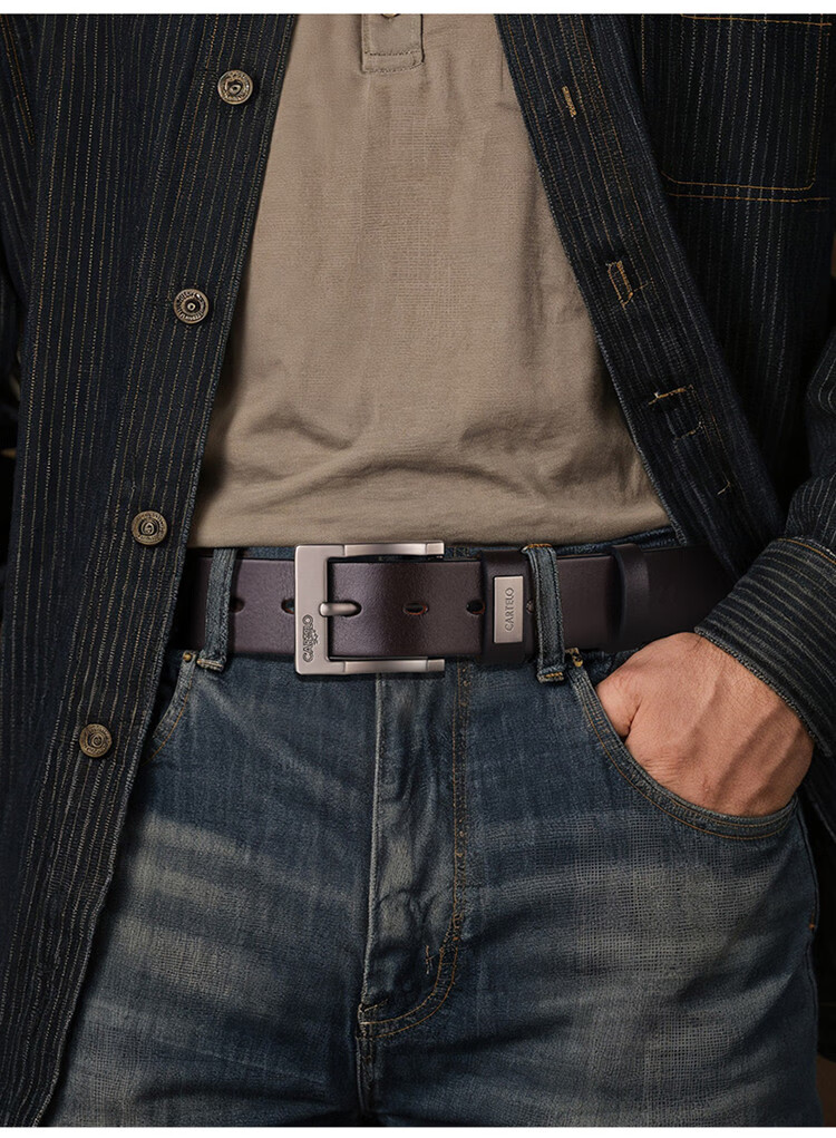 Cartelo Crocodile Men's Leather Belt Casual Automatic Buckle Top Layer Cowhide Waistband Business Belt Gift for Boyfriend 8