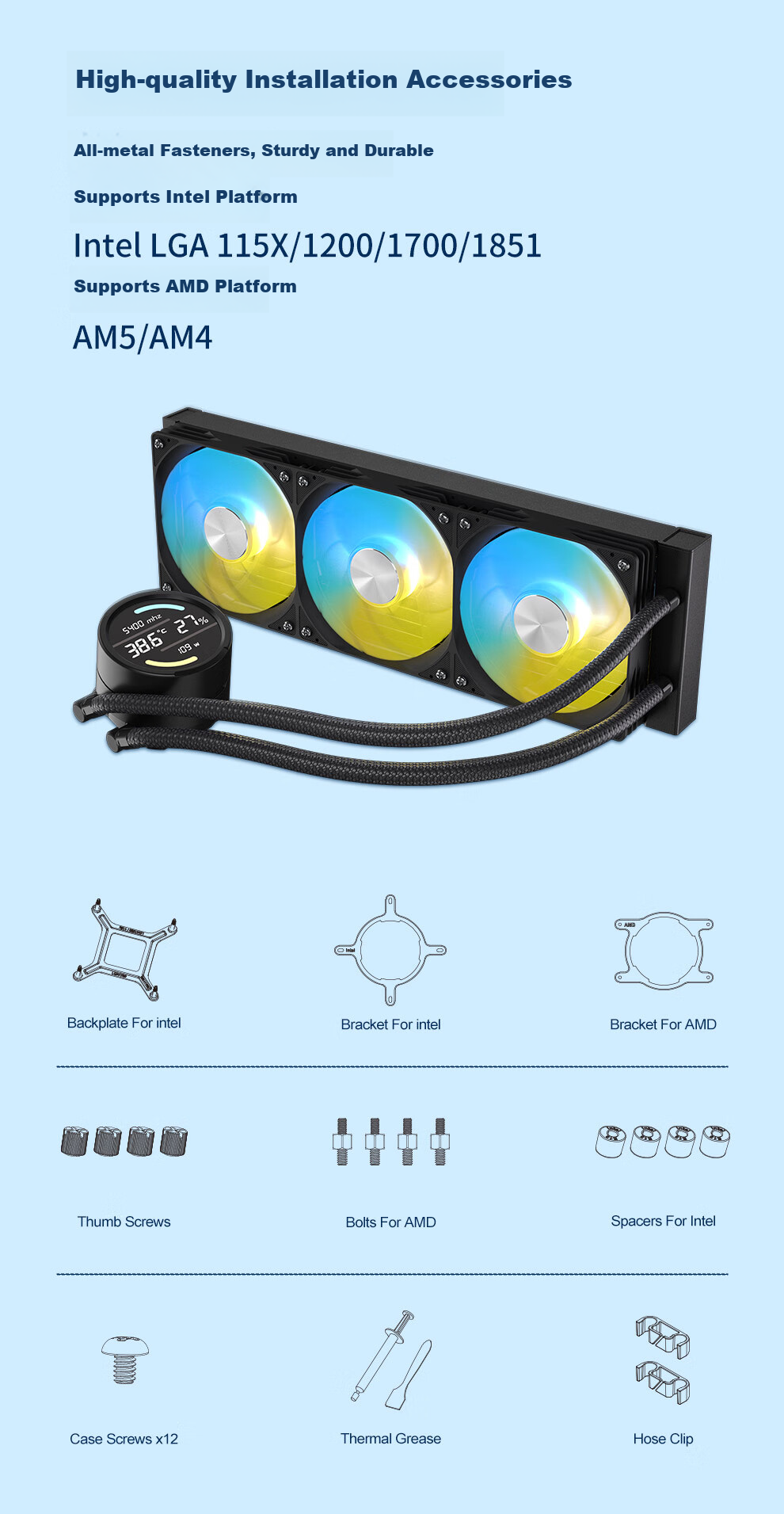 Silverstone E360 MAX White 3.95-Inch LCD Screen CPU Water Cooling Cooler (Pre-Installed Triple Fan/Supports LGA1700/AM5/ARGB/Liquid Leakage Compensation) 7