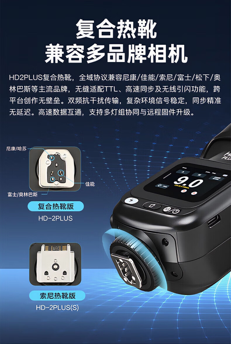 JINBEI HD-2PLUS Upgraded Hot Shoe Flash with Touchscreen, True Round Head Ω Tube Photography Light, Compatible with Canon Nikon Fuji Sony Cameras, Hot Shoe Off-Camera High-Speed TTL 1