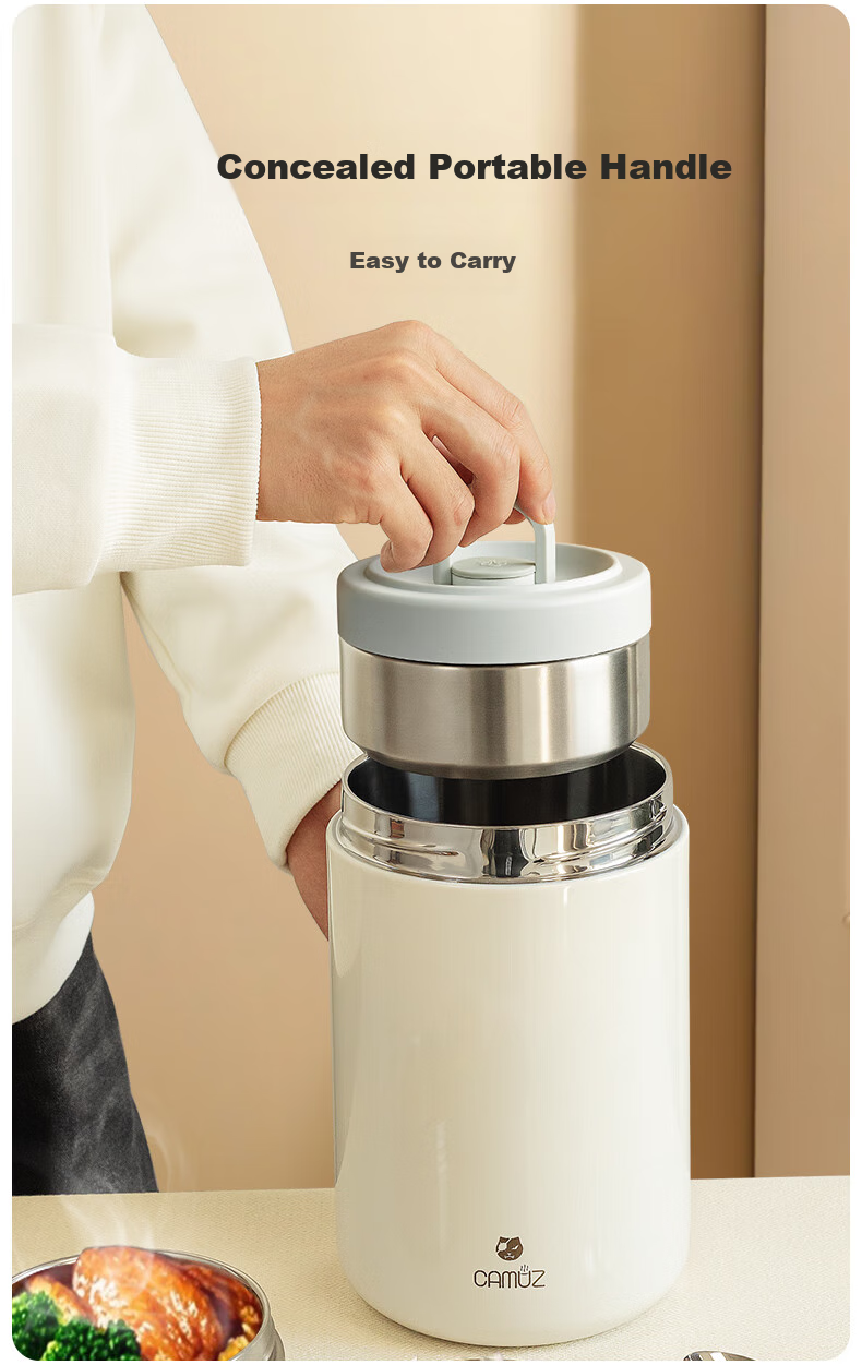 CAMUZ Three-Layer 316 Stainless Steel Insulated Lunch Box, 24-Hour Ultra-Long Heat Preservation, Multi-Layer Insulation Container for Office Workers And Students Y 9