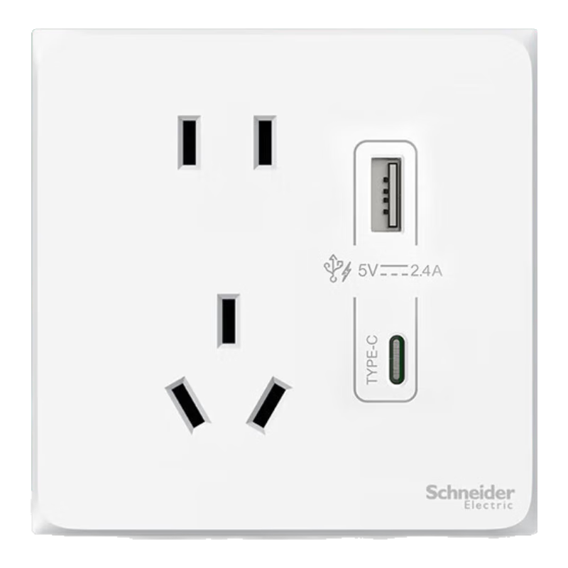 Schneider 5-Socket with USB + Type-C Power Charging Socket Panel 86-Type Flush Mount Socket Cream White