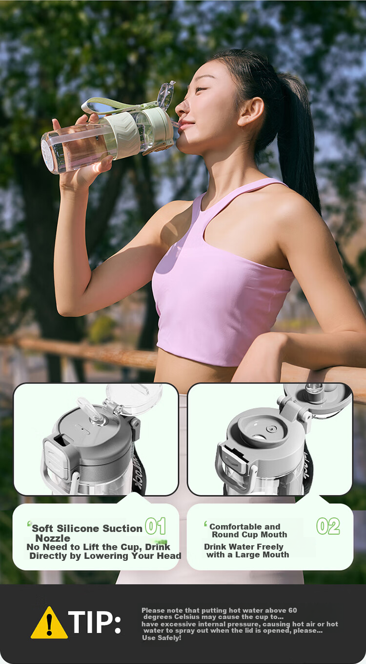 LOCK&LOCK Summer Dual-Drinking Plastic Sports Water Bottle with Straw Handle, Outdoor Portable Water Jug for Men And Women, Beige, 800ml 6