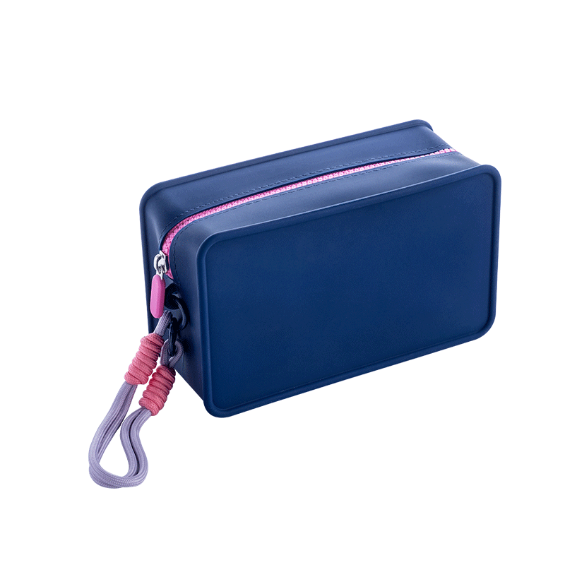 Jordan&Judy Silicone Travel Bag, Contrasting Color New Large Capacity Cosmetic Bag, Handheld Storage Toiletry Bag, Misty Blue And Rose Pink Large Size