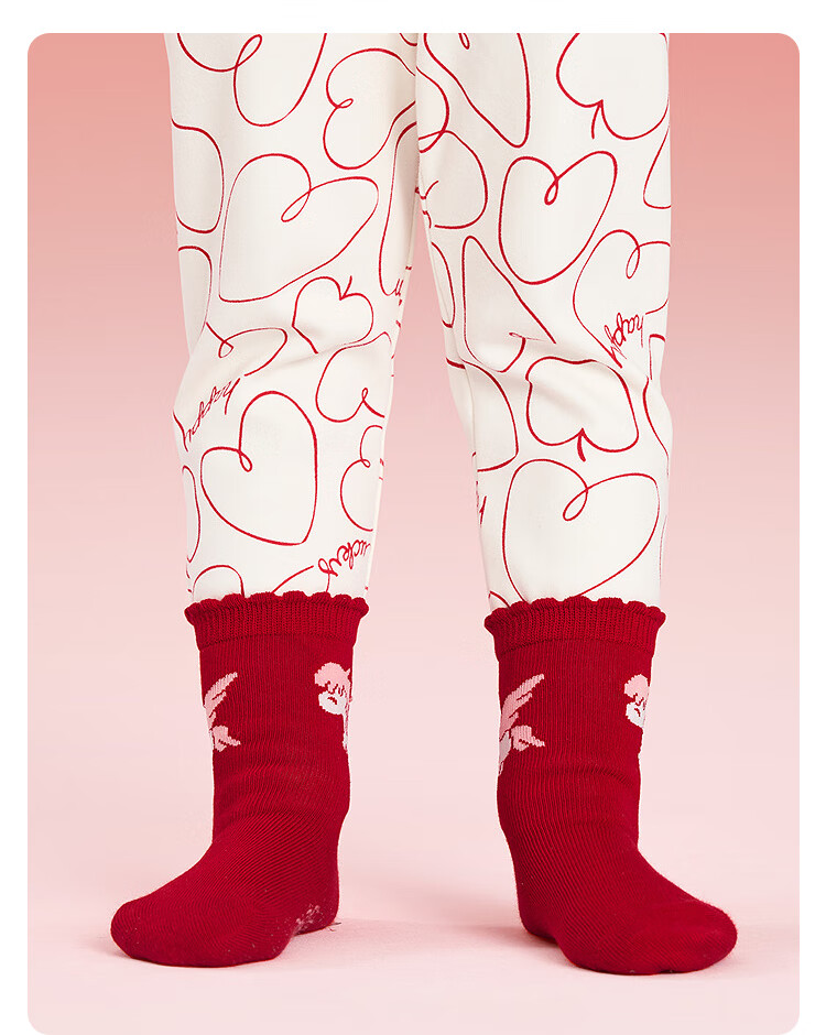 Balabala Kids Socks 2026 Spring Autumn Boys Girls Cotton Jacquard Socks 5 Pairs Red New Year Edition 4
