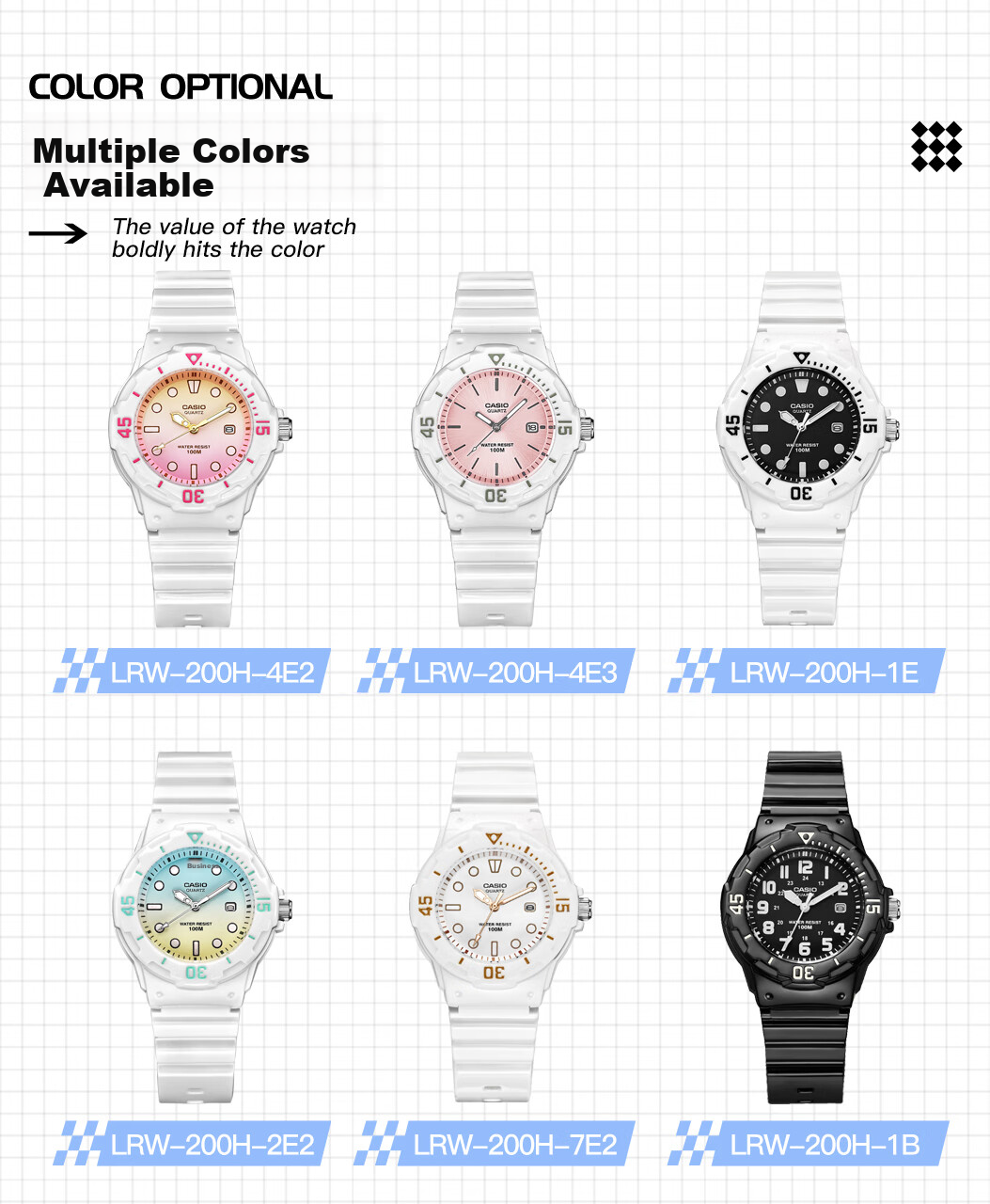 Casio Watch for Women Students, Exams, Children's Analog Watch, Luminous, Sports, Waterproof, Quartz Watch for Men And Women LRW-200H 8